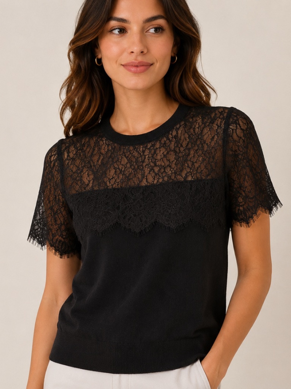 Isaac Mizrahi - Lace Detail Sweater Top • SzS